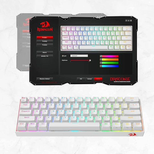 Redragon K530 Draconic Pro Fără fir Gaming Tastatură Mecanică 60% cu Custom Red comutatoare și iluminare RGB (Engleză US) Alb