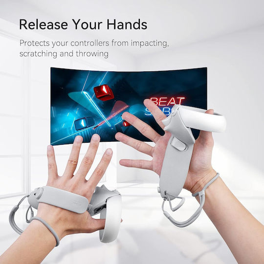 KIWI Design Knuckle Grips Cover V3 Пластмаса Защитен калъф Oculus / Meta Quest 2 за контролер ВР Бял