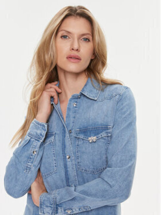 Guess Langärmelig Damen Denim Hemd Blue