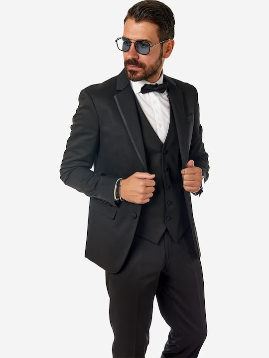 Summer Men's Groom's Suit with Vest Black