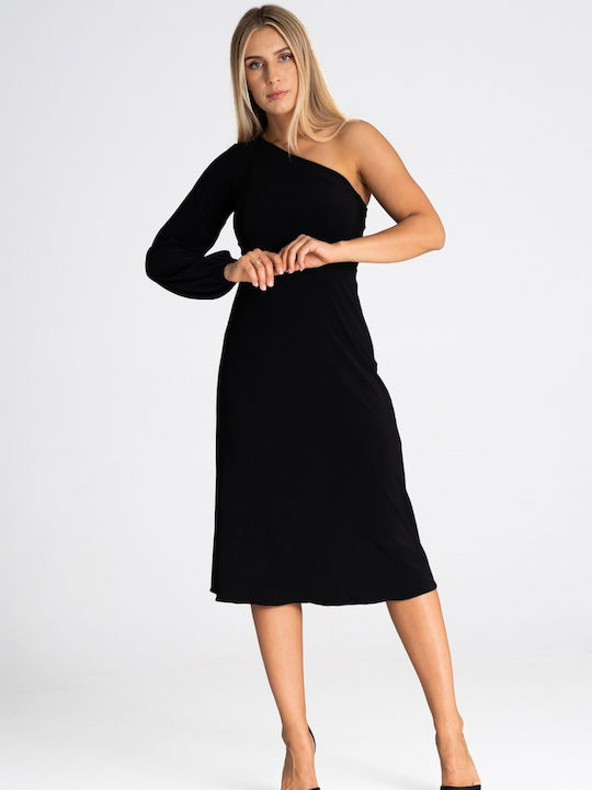 Figl Midi Rochie de Seară Negru