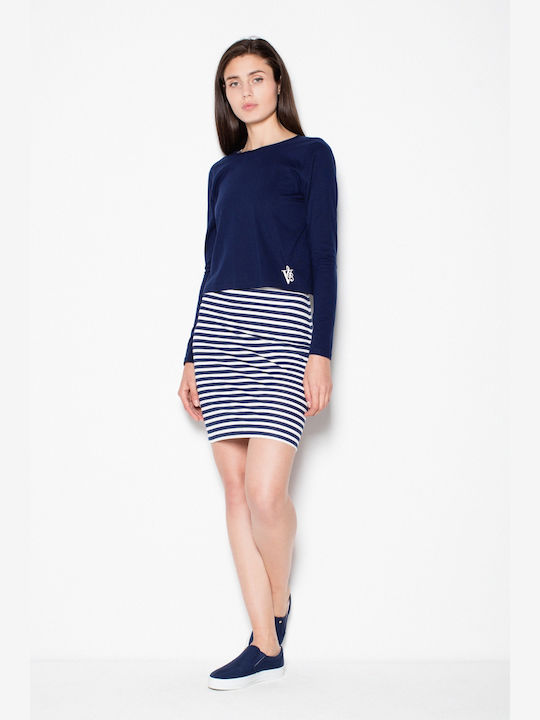 Venaton All Day Long Sleeve Cotton Mini Dress Navy Blue