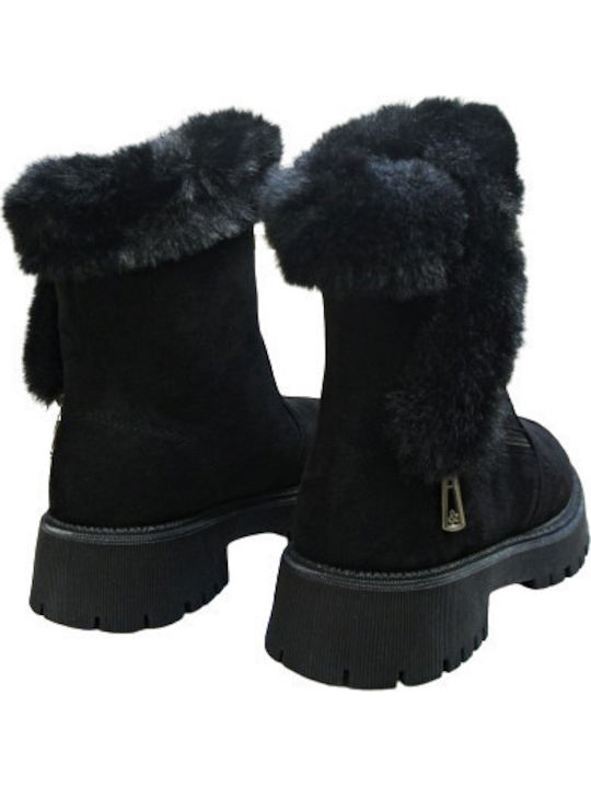 Wildleder Stiefeletten Damen mit Pelz Schwarz