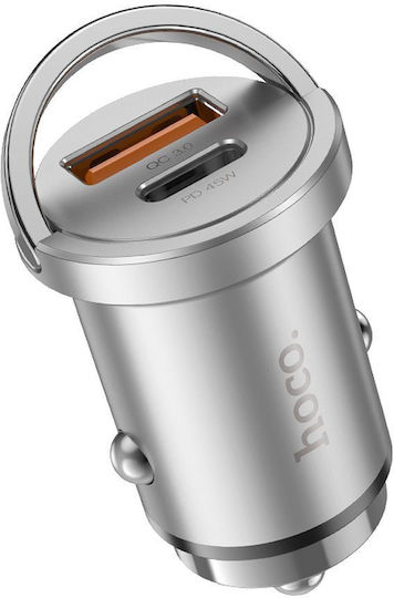 Hoco Car Charger Gray C Total Intensity 4A Fast Charging with Ports: 1xUSB 1xType-C