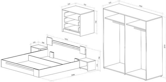 Set De Mobilier Pentru Dormitor Stillo-smart Home 160x200cm 3 Bucăți