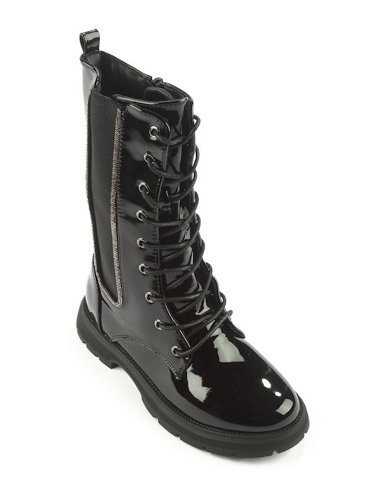 Fshoes Fshoes Kids Patent Leather Boots with Lace Black