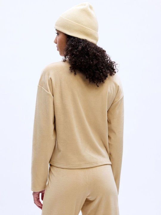 GAP Women's Blouse Long Sleeve with V Neck bedrock beige