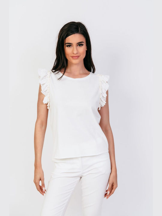 Secret Fashion Damen Sommerliche Bluse Ärmellos White