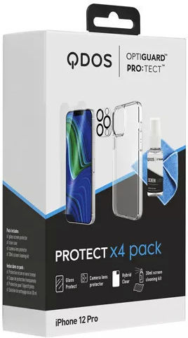 QDOS Back Cover Tempered Glass Σετ με Τζαμάκι Διάφανο (iPhone 12 / 12 Pro)