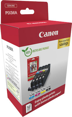 Canon CLI-526 Pachet foto cu 4 cartușe de cerneală pentru imprimante InkJet Galben / Cyan / Magenta / Negru (4540B019)