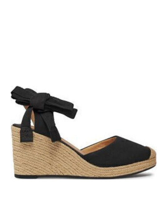 Platforme dama în stil espadrile Negre