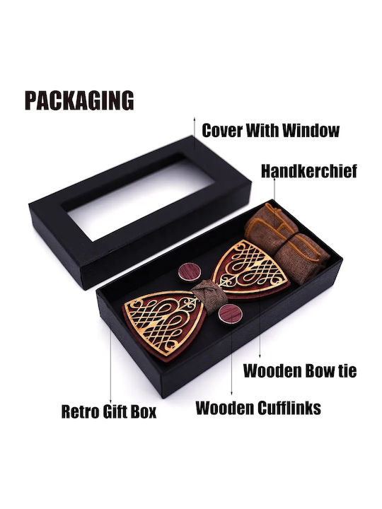Legend Accessories Wooden Bow Tie Set with Cufflinks Brown
