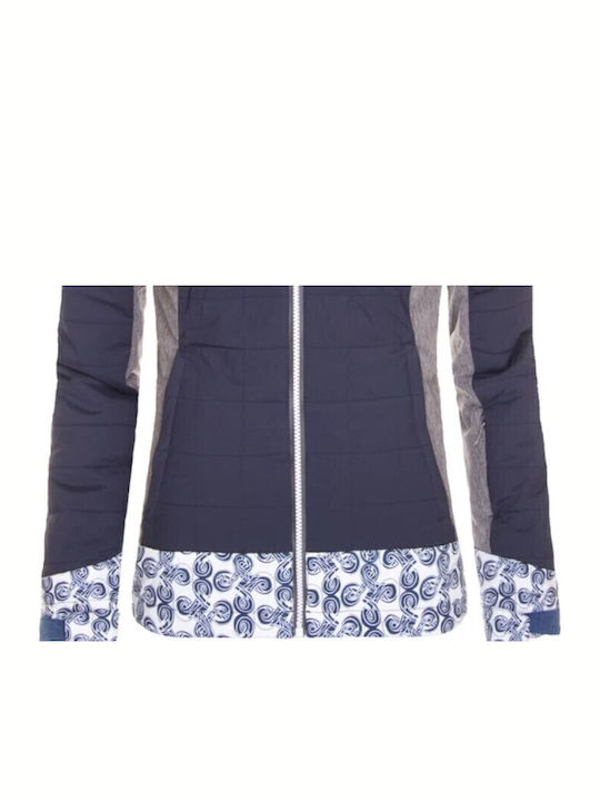Women's Short Puffer Jacket Waterproof and Windproof for Spring or Autumn with Hood Blue.
