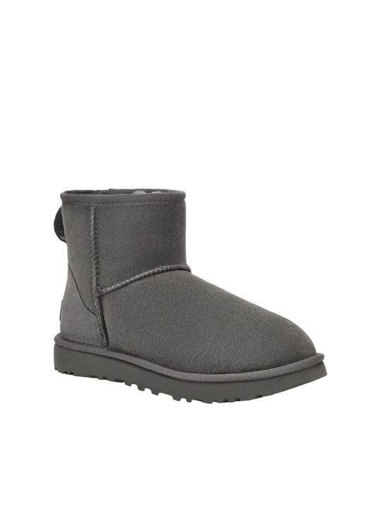 Ugg Australia Classic Mini Ii Δερμάτινα Γυναικεία Μποτάκια Γκρι