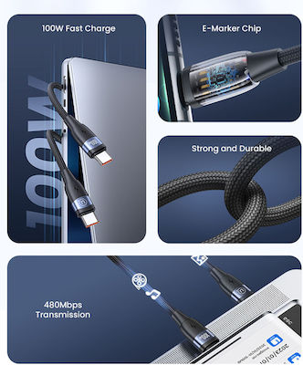 Usams Us-sj633 Braided USB 2.0 Cable USB-C male - USB-C 100W Μαύρο 2m (SJ633USB01)