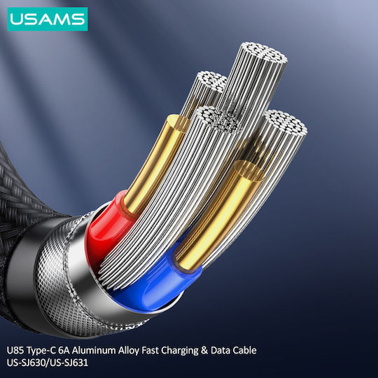 Usams US-SJ630 Braided USB 2.0 Cable USB-C male - USB-A 66W PD Μωβ 1.2m SJ630USB03