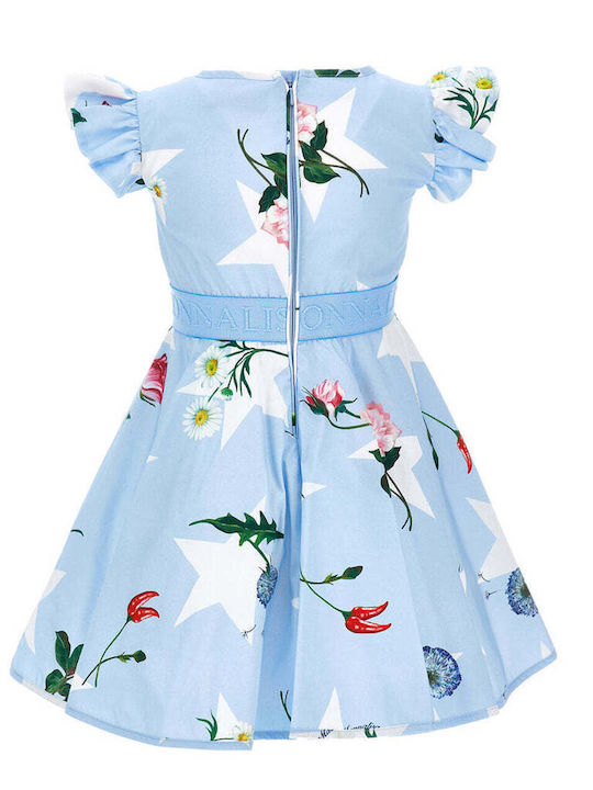 Monnalisa Mädchen Kleid Tüll Blumen Kurzärmelig Hellblau