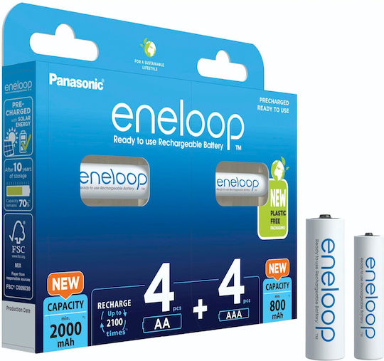 Panasonic Eneloop Combipack AA + AAA Επαναφορτιζόμενες Μπαταρίες Ni-MH 1.2V 8τμχ