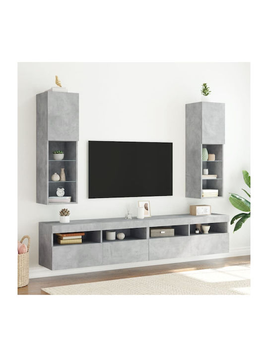 Wand Wohnzimmer Vitrine aus Spanplatte mit Glas & Beleuchtung Grey 30.5x30x102cm
