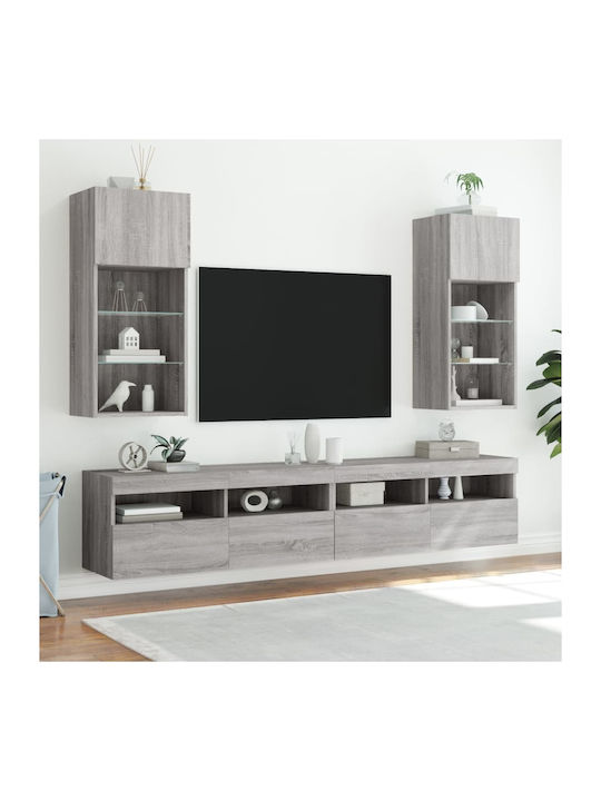 Wand Wohnzimmer Vitrine aus Spanplatte mit Glas & Beleuchtung Grey 40.5x30x90cm