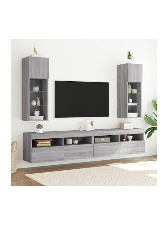 Wand Wohnzimmer Vitrine aus Spanplatte mit Glas & Beleuchtung Grey 30.5x30x90cm