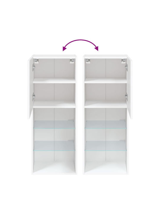 Wall Living Room Display Cabinet made of Particleboard with Glass & Lighting White 40.5x30x102cm