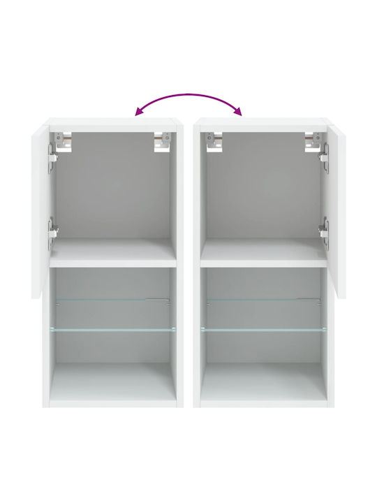 Wall Living Room Display Cabinet made of Particleboard with Glass & Lighting White 30.5x30x60cm