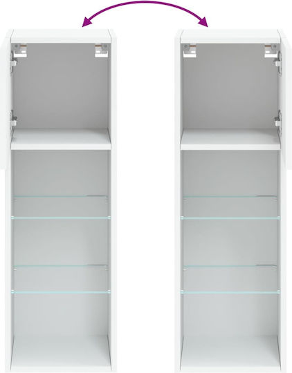 Vitrină Suspendată pentru Sufragerie din Placă Aglomerată, Albă, cu Geam și Iluminare LED 30.5x30x90cm