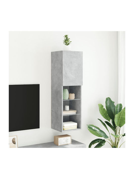 Wand Wohnzimmer Vitrine aus Spanplatte mit Glas & Beleuchtung Grey 30.5x30x102cm