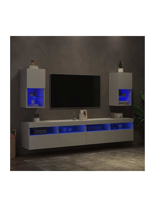 Wall Living Room Display Cabinet made of Particleboard with Glass & Lighting White 30.5x30x60cm