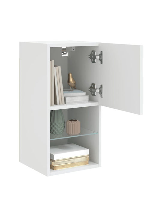 Wall Living Room Display Cabinet made of Particleboard with Glass & Lighting White 30.5x30x60cm