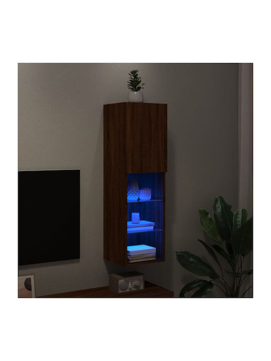 Wall Living Room Display Cabinet made of Particleboard with Glass & Lighting Coffee 30.5x30x102cm