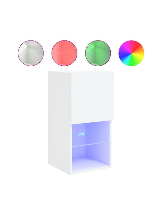 Wall Living Room Display Cabinet made of Particleboard with Glass & Lighting White 30.5x30x60cm