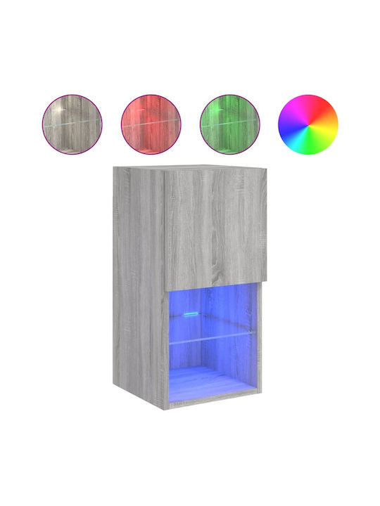 Wand Wohnzimmer Vitrine aus Spanplatte mit Glas & Beleuchtung Grey Sonoma 30.5x30x60cm