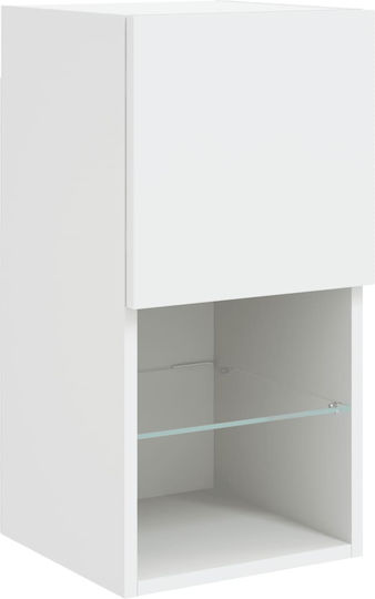 Hängende Wohnzimmer-Vitrine aus Spanplatte Weiß mit Glas & LED-Beleuchtung 30,5x30x60 cm