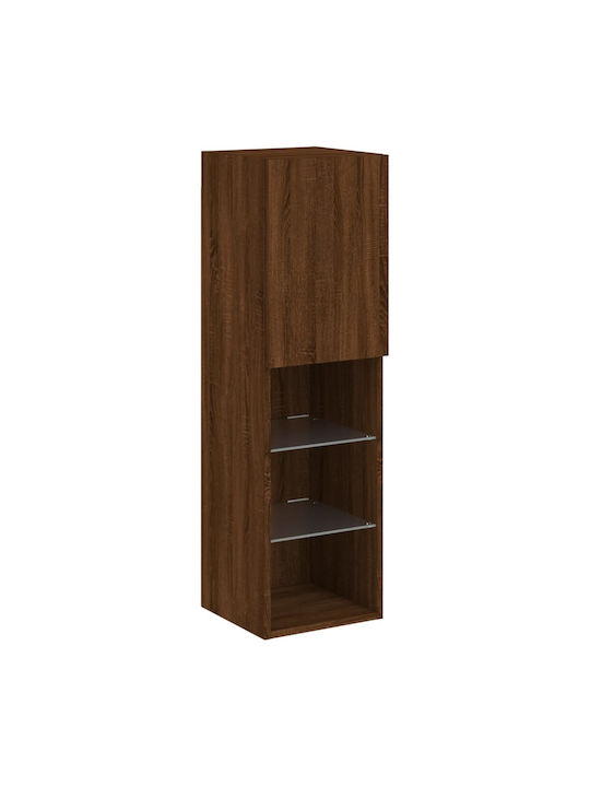 Wall Living Room Display Cabinet made of Particleboard with Glass & Lighting Coffee 30.5x30x102cm