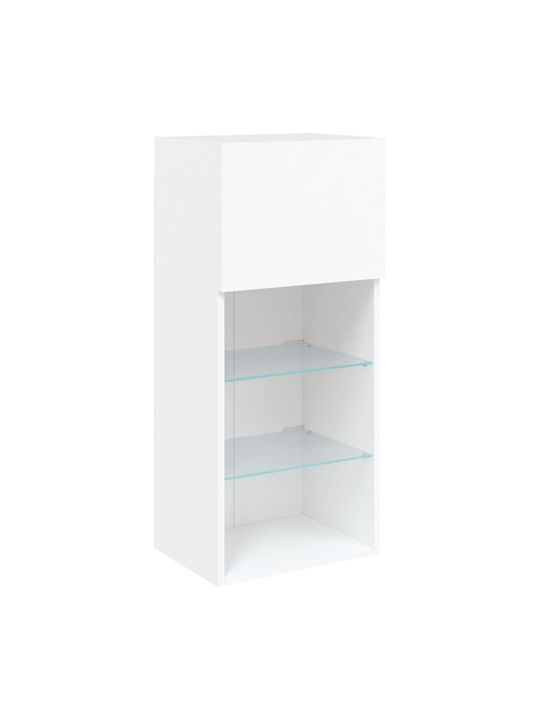 Wall Living Room Display Cabinet made of Particleboard with Glass & Lighting White 40.5x30x90cm
