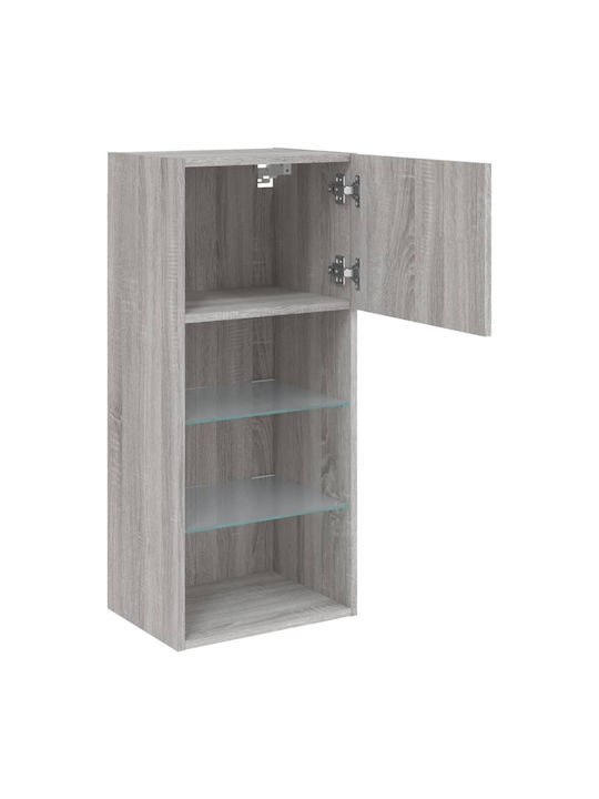 Wand Wohnzimmer Vitrine aus Spanplatte mit Glas & Beleuchtung Grey 40.5x30x90cm