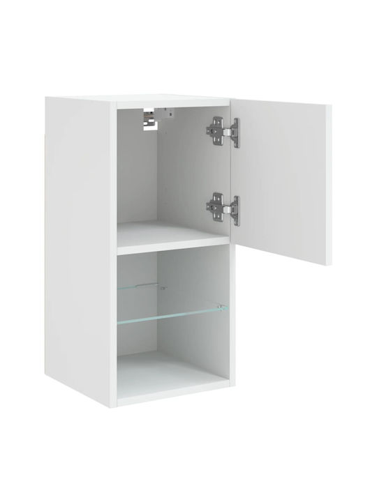 Wall Living Room Display Cabinet made of Particleboard with Glass & Lighting White 30.5x30x60cm