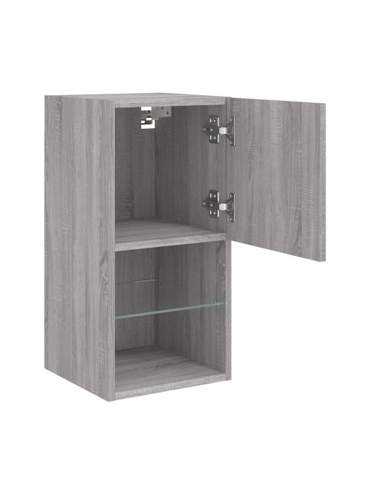 Wand Wohnzimmer Vitrine aus Spanplatte mit Glas & Beleuchtung Grey Sonoma 30.5x30x60cm