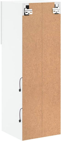 Vitrină Suspendată pentru Sufragerie din Placă Aglomerată, Albă, cu Geam și Iluminare LED 30.5x30x90cm