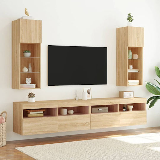Hängeschrank Wohnzimmer aus Spanplatte mit Beleuchtung Braune 30.5x30x90cm