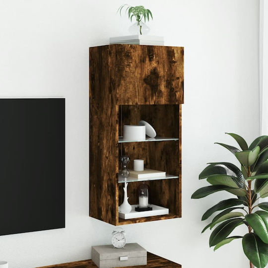Wall-Mounted Living Room Cabinet made of Particle Board with Lighting Brown 40.5x30x90cm