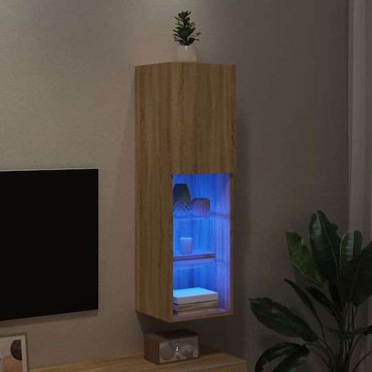 Wall-Mounted Living Room Cabinet made of Particle Board with Lighting Brown 30.5x30x102cm