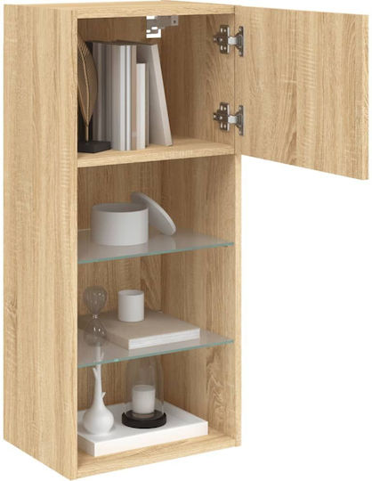 Wall-Mounted Living Room Cabinet Made of Particle Board with Lighting Brown 40.5x30x90cm