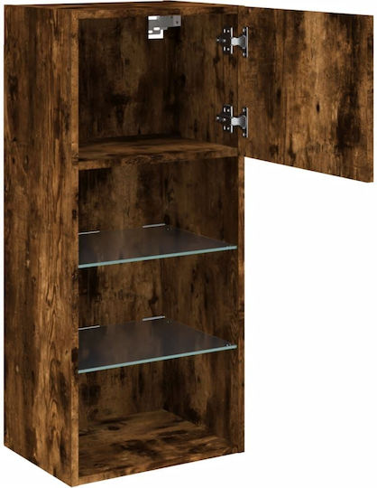 Wall-Mounted Living Room Cabinet made of Particle Board with Lighting Brown 40.5x30x90cm