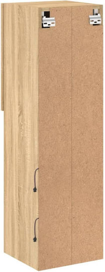 Wall-Mounted Living Room Cabinet made of Particle Board with Lighting Brown 30.5x30x102cm