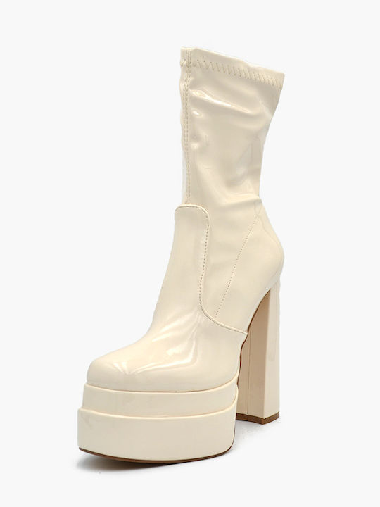 Joya Women's Ankle Boots made of Patent Leather Beige