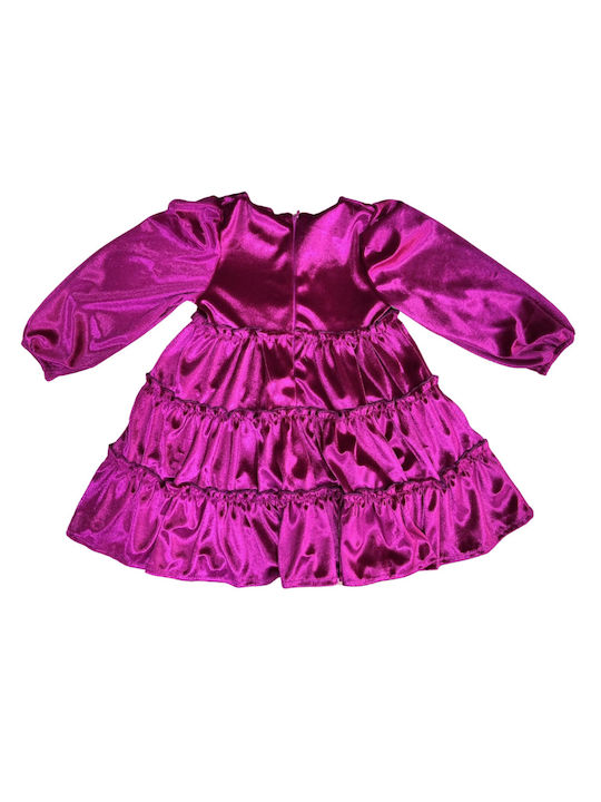 Sweet Baby Kids Dress Velvet Long Sleeve Fuchsia