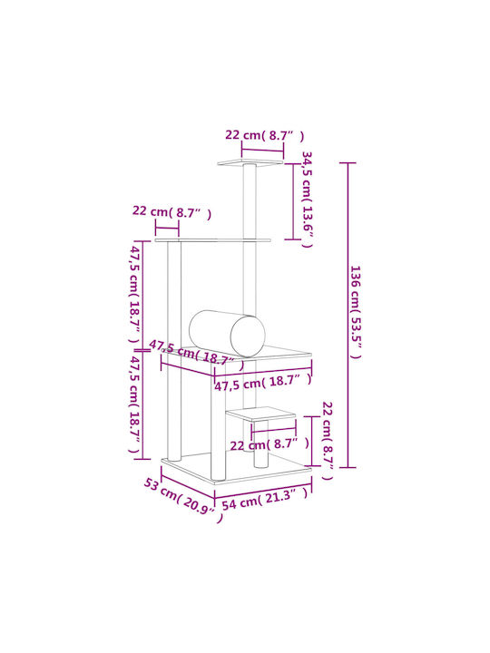 vidaXL Ονυχοδρόμιο Γατόδεντρο Μπεζ 5 επιπέδων 54x53x136εκ.